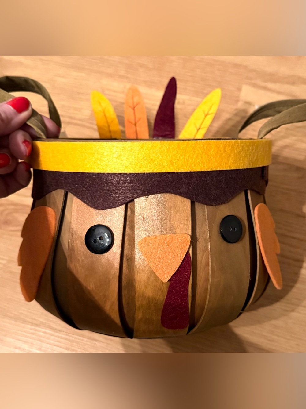 TURKEY Festive Brown and Yellow Thanksgiving Harvest Basket .